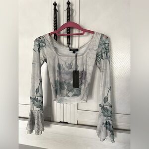 NWT DollsKill/Widow Mesh Floral Bell-Sleeve Top